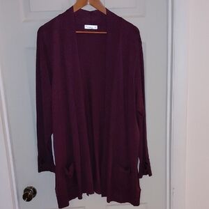 NWOT 89th+Madison Cardigan, 2X Eggplant/Plum, Open Front, Nice Sewn Cuffs, Soft!